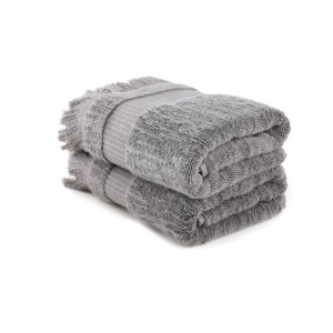 Set 2 prosoape 50x90cm bumbac 100% gri inchis cu franjuri, Hobby Home, Zeus