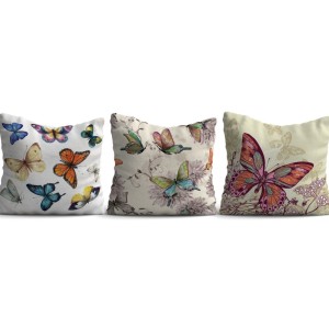 Set 3 fete perna decorative 43x43cm, Fluturi