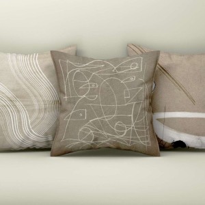 Set 3 fete perna decorative 43x43 cm cu design abstract in nuante de bej cu alb