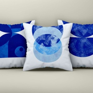 Set 3 fete perna decorative 43x43cm, Design Abstract Albastru