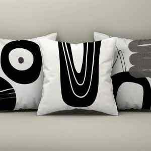 Set 3 fete perna decorative 43x43 cm cu design Abstract Alb/Negru/Gril pentru un decor modern