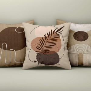 Set 3 fete perna decorative 43x43cm, Design Abstract Bej/Maro