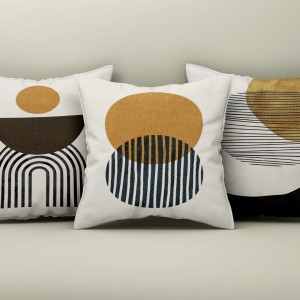 Set 3 fete perna decorative 43x43cm, Design Geometric Negru/Ocru