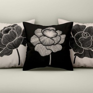 Set 3 fete perna decorative 43x43 cm cu design floral roz negru