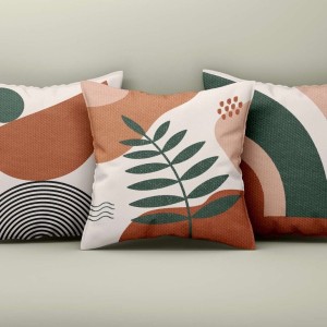 Set 3 fete perna decorative 43x43cm, Design Abstract Verde/Caramiziu