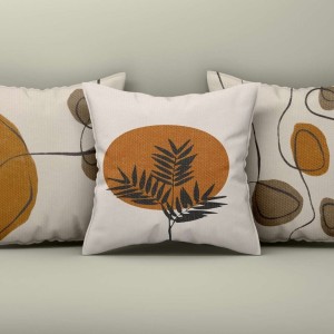 Set 3 fete perna decorative 43x43 cm cu design abstract vegetal inspirat de tonurile toamnei