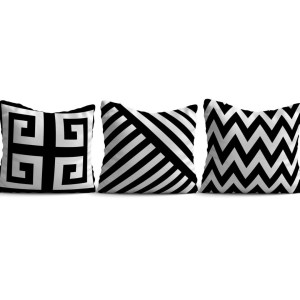 Set 3 fete perna decorative 43x43 cm alb negru model geometric KIR 116