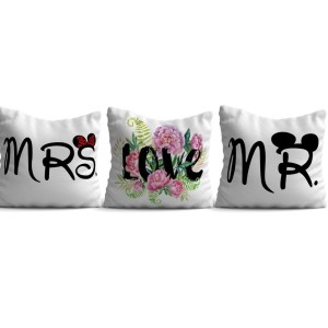 Set 3 fete perna decorative 43x43 cm Mr Mrs si Love floral