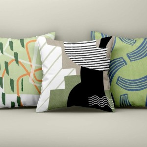 Set 3 fete perna decorative 43x43 cm cu design urban abstract in nuante verde, alb, negru si albastru
