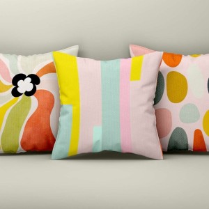 Set 3 fete perna decorative 43x43 cm cu design colorat abstract in stil pop art pastel