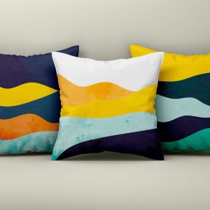 Set 3 fete perna decorative 43x43 cm cu model valuri colorate galben turcoaz albastru