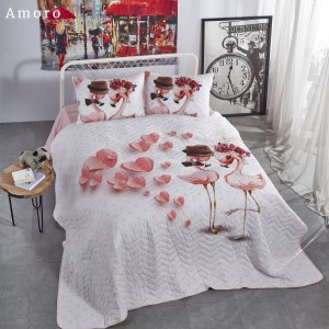 Set 3 piese cuvertura 240x260cm + 2 fete perna 50x70cm, bumbac 100%,Club Cotton, Amoro