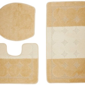 Set 3 piese husa decorativa si 2 covorase baie, Confetti, Edremit Beige