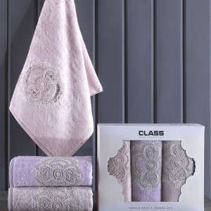 Set 3 prosoape bambus cu broderie 50x90cm, Class Home, Siraze Roz/Lila