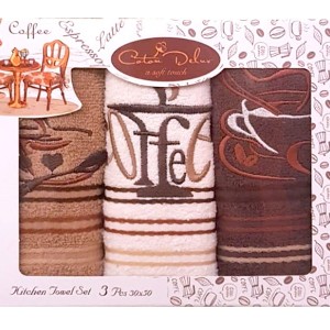 Set 3 prosoape bucatarie cu broderie, bumbac 100%, Coffee brown v1