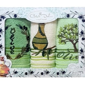 Set 3 prosoape bucatarie cu broderie, bumbac 100%, Olive v2
