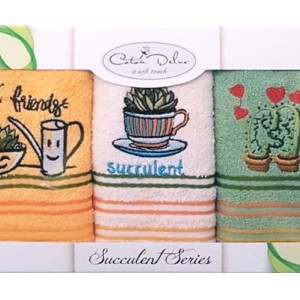 Set 3 prosoape bucatarie cu broderie, bumbac 100%, Succulent