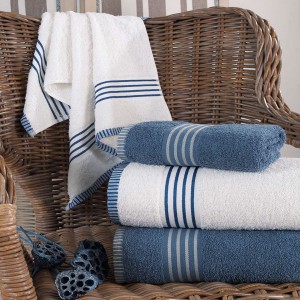Set 4 prosoape bumbac Oscar crem si albastru cu dungi, Eponj Home
