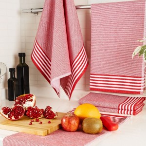 Set 5 prosoape de bucatarie Sevilla, DC Home, Alb/Rosu