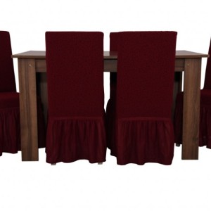 Set 6 huse scaun jacquard, cu volan Bordo