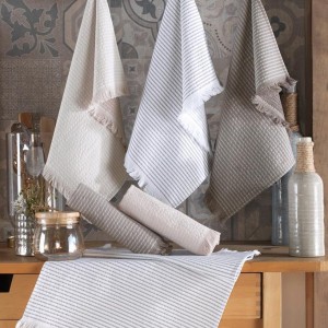 Set 6 prosoape bucatarie, bumbac 100%,40x60 cm,Saheser,Stripe Bej