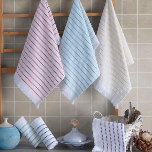 Set 6 prosoape bucatarie Fabia Saheser bumbac 100% jacquard 40x60 cm cu linii punctate