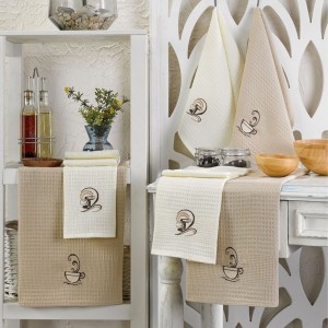 Set 6 prosoape de bucatarie cu broderie cu cafea, 40x60cm, Eponj Home, Coffe