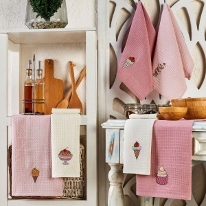 Set 6 prosoape de bucatarie cu broderie cu inghetata, 40x60cm, Eponj Home