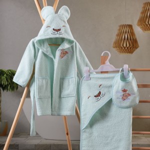 Set baie bebe halat, prosop și bavețică, Cotton Box, Aslan