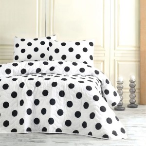 Set cuvertura matlasata 200x220 cm + 2 fete perna cu buline Point Alba