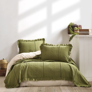 Set cuvertura 220x240cm si fete perna cu volan Tiziana Verde Kaki