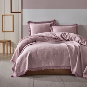 Set cuvertura jacquard bumbac 240x260cm, Grace Lila, cu model discret