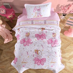 Set cuvertură matlasată cu balerine roz pentru fetițe, bumbac 100%