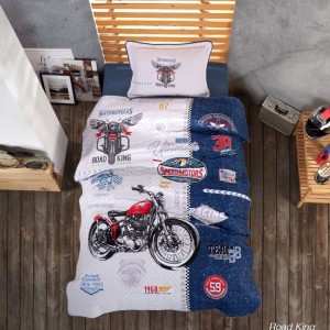 Set cuvertura matlasata + 1 fata perna bumbac 100%, Road King