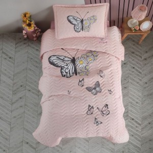 Set cuvertura roz din bumbac, roz cu fluturi si margarete Daisy Love