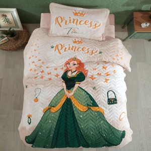 Set cuvertura matlasata copii cu printesa Tiana din bumbac 100% si 1 fata de perna