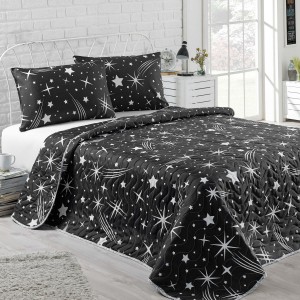 Set cuvertura matlasata + 2 fete perna, 200x220cm, Halley Negru