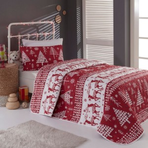 Set cuvertura matlasata pat dublu + 2 fete perna, bumbac 100%, Furu Red