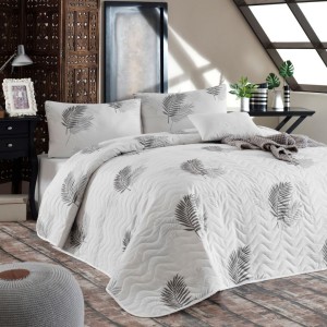 Set cuvertura matlasata 200x220 cm + 2 fete perna Palma Grey