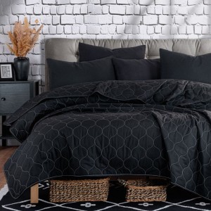 Set cuvertura matlasata 200x220 cm + 2 fete perna Solid Negru