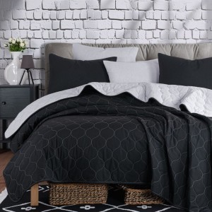 Set cuvertura matlasata 200x220 cm + 2 fete perna Solid Negru/Gri