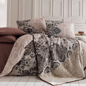 Set 5 piese, lenjerie de pat + patura, Nazenin Home, Luxury Maro