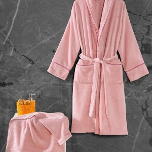 Set Halat baie si prosop bumbac, M-L, Cotton Box Exclusive Roz Pudra