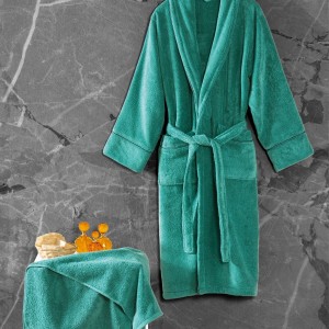 Set Halat baie si prosop bumbac, M-L, Cotton Box Exclusive Verde