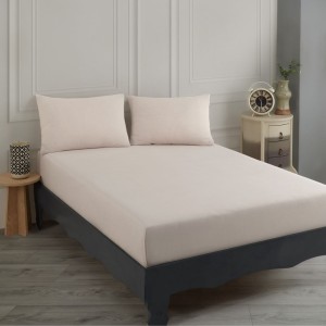 Set husa de pat cu elastic si 2 fete perna, bumbac poliester, 160x200cm, bej