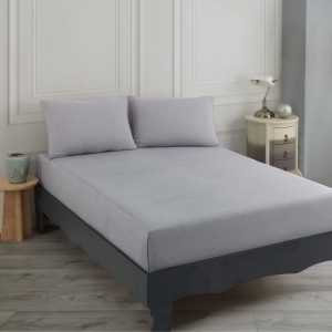 Set husa de pat cu elastic si 2 fete perna, bumbac poliester, 160x200cm, gri deschis
