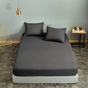 Set husa de pat cu elastic si 2 fete perna, bumbac poliester, 160x200cm, gri fume
