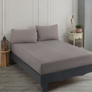 Set husa de pat cu elastic si 2 fete perna, bumbac poliester, 160x200cm, maro