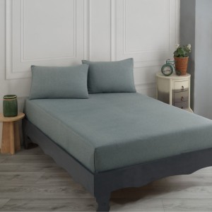 Set husa de pat cu elastic si 2 fete perna, bumbac poliester, 160x200cm, verde