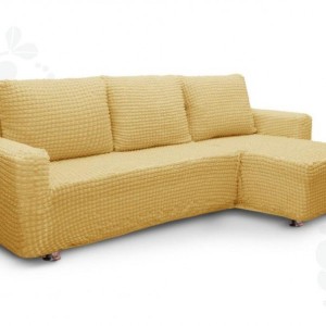 Set Husa elastica din material creponat, pentru canapea otoman dreapta, Bej deschis
